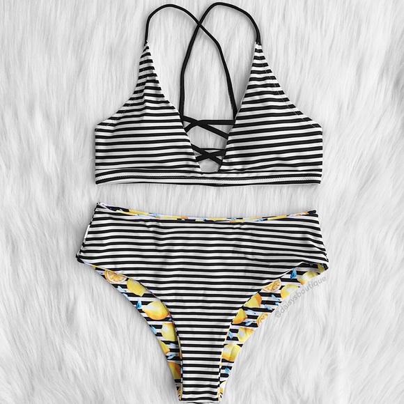 lemon & striped high waisted bikini - Picture 2 of 6